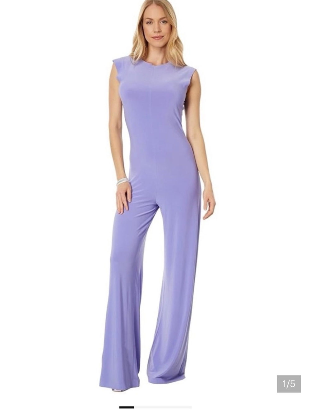 Norma Kamali Lavender Cap-Sleeve Wide-Leg Jumpsuit NWT Size Small.